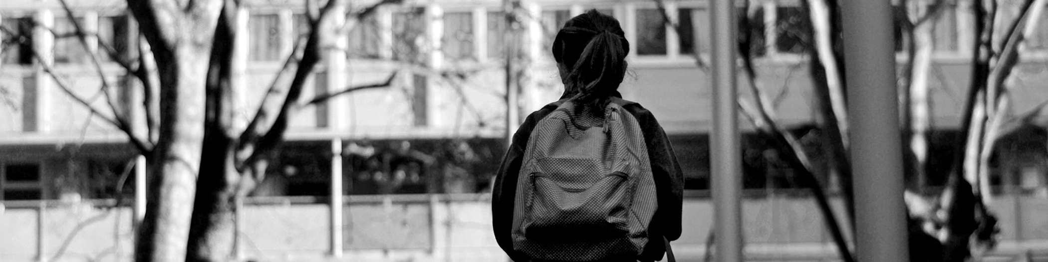 Girl with backpack banner