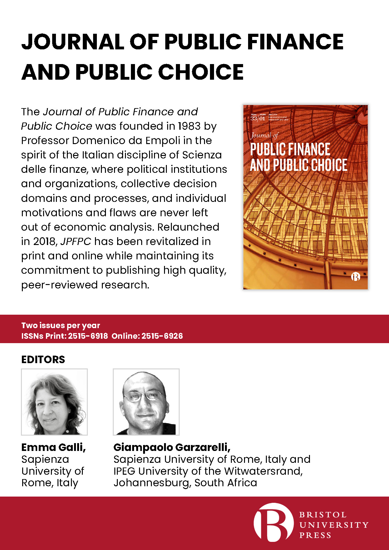 Journal of Public Finance and Public Choice postcard thumbnail