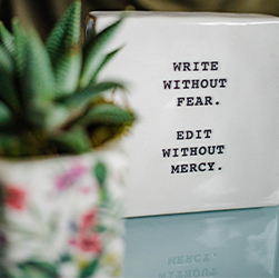 sign saying write without fear, edit without mercy