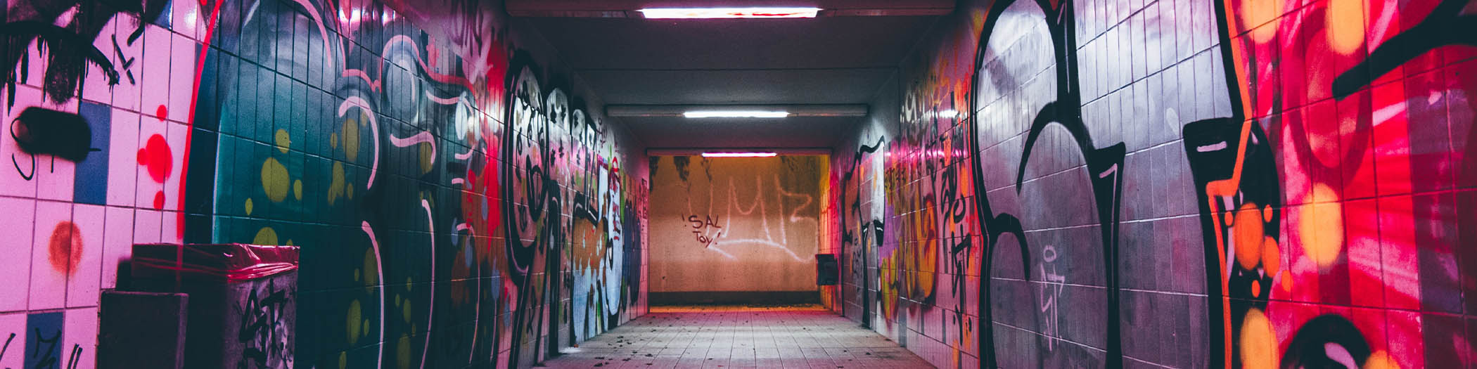 A graffitied tunnel